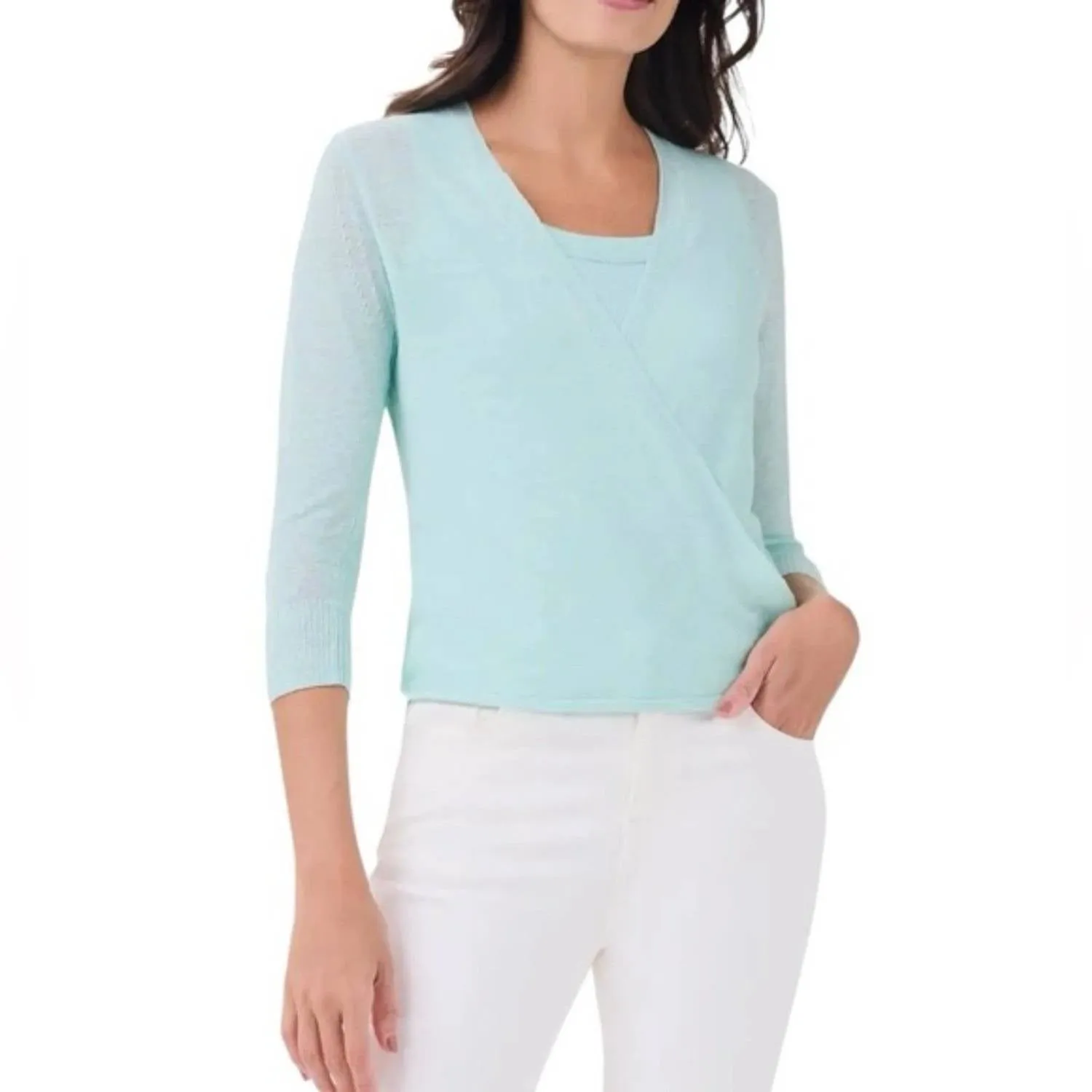 Three Way Cardy In Seafoam