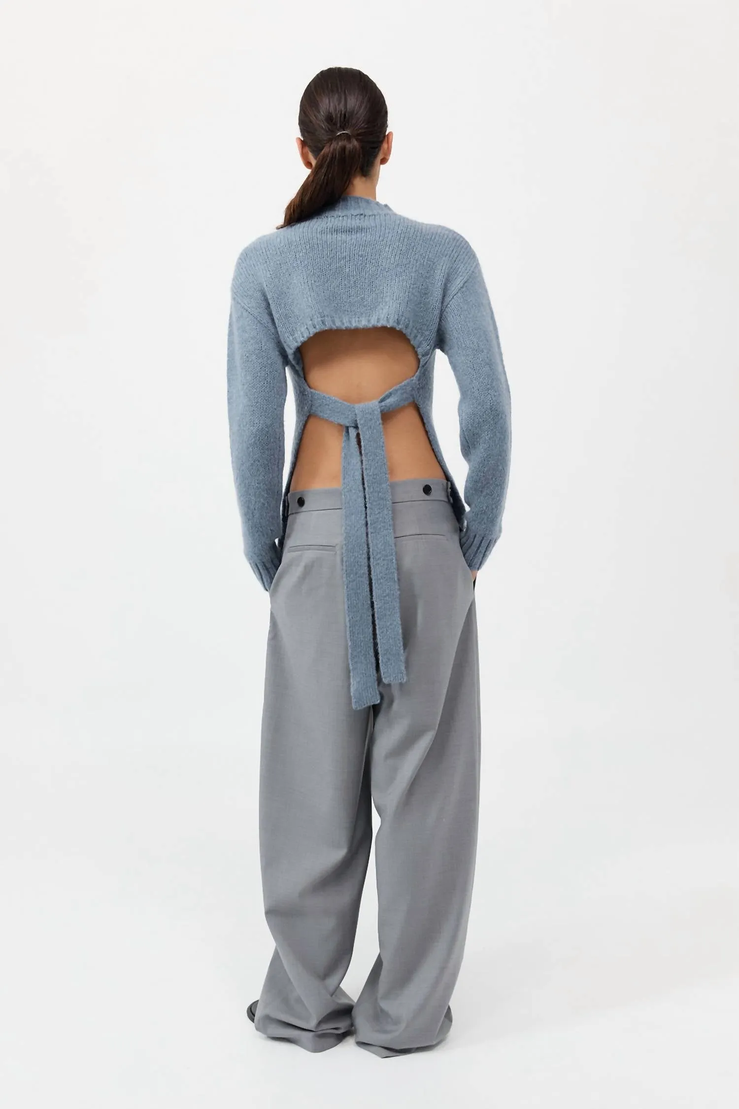 Tie Back Jumper Sweater In Soft Blue