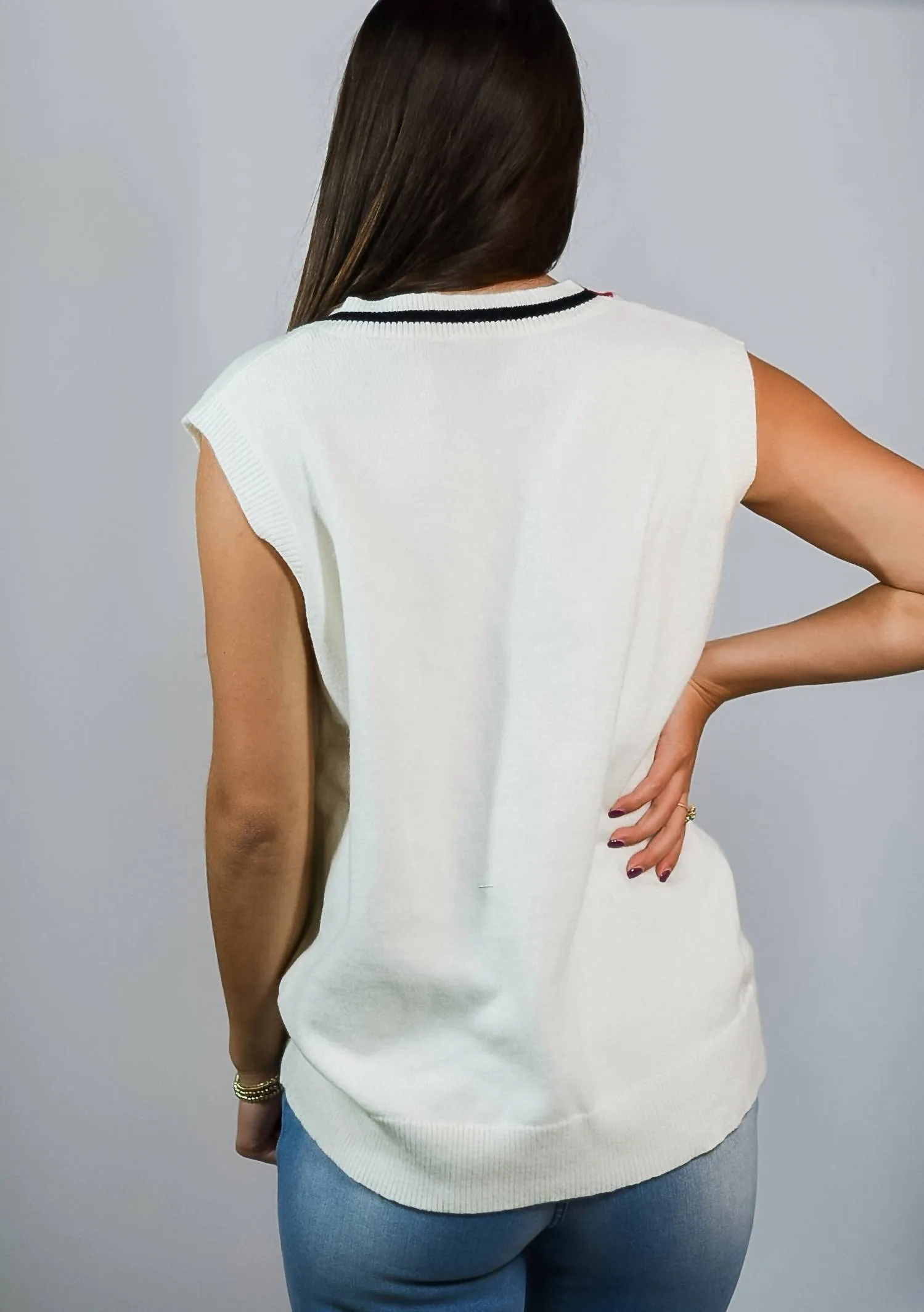 Time To Play Sweater Vest In White