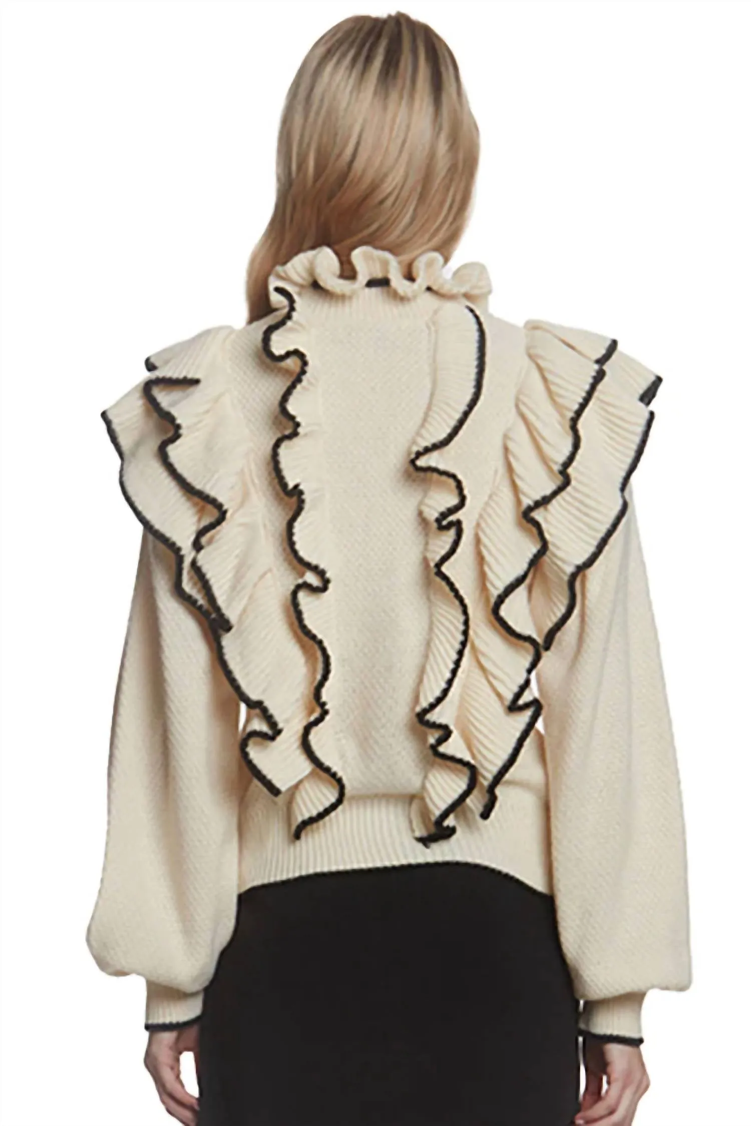 Tipping Ruffle Sweater In Cream