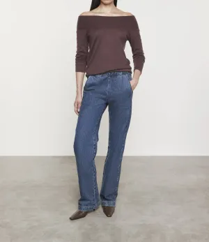 Tissue Cashmere Exposed Shoulder Sweater In Brown