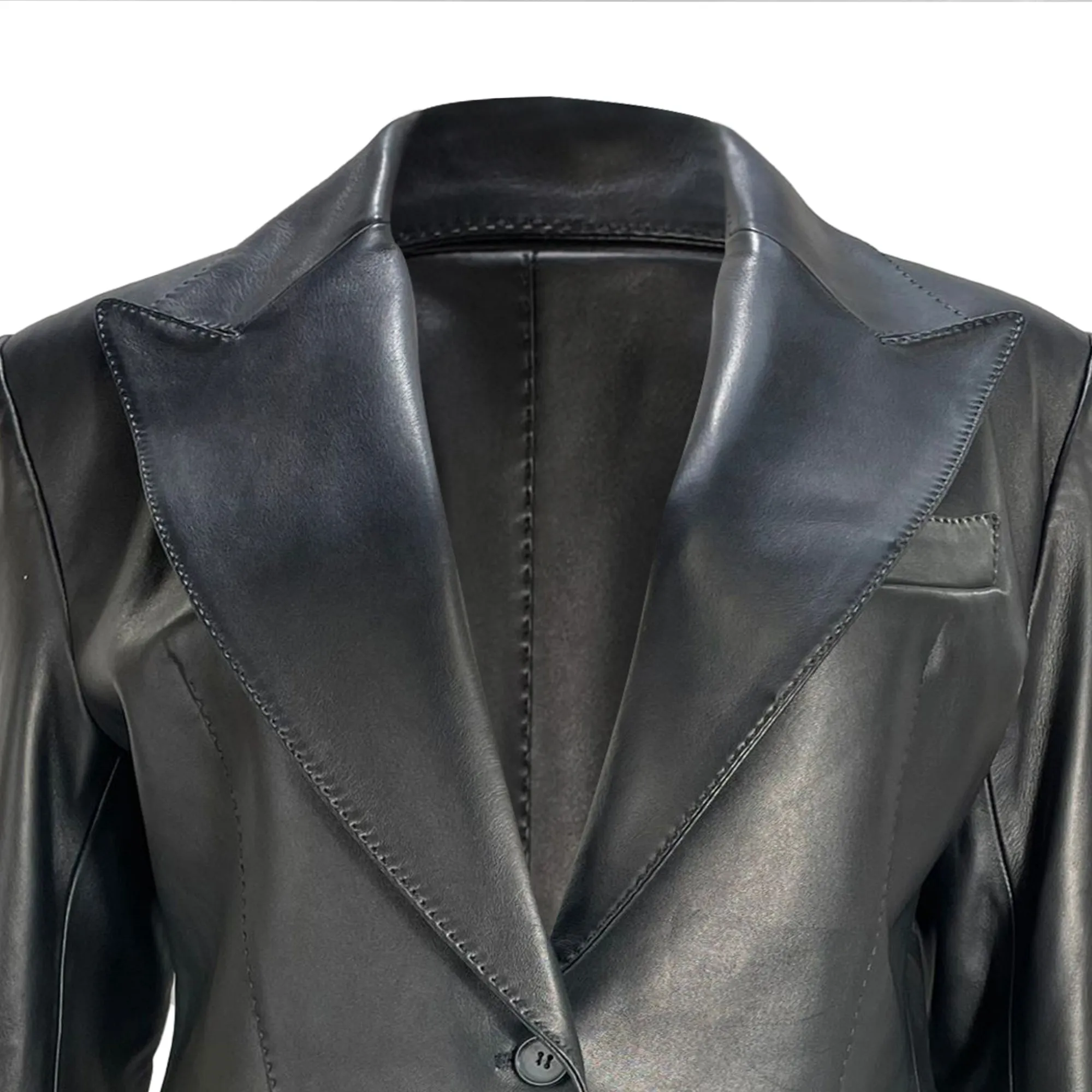 Tom Ford Single-Breasted Blazer with Pockets in Black Leather