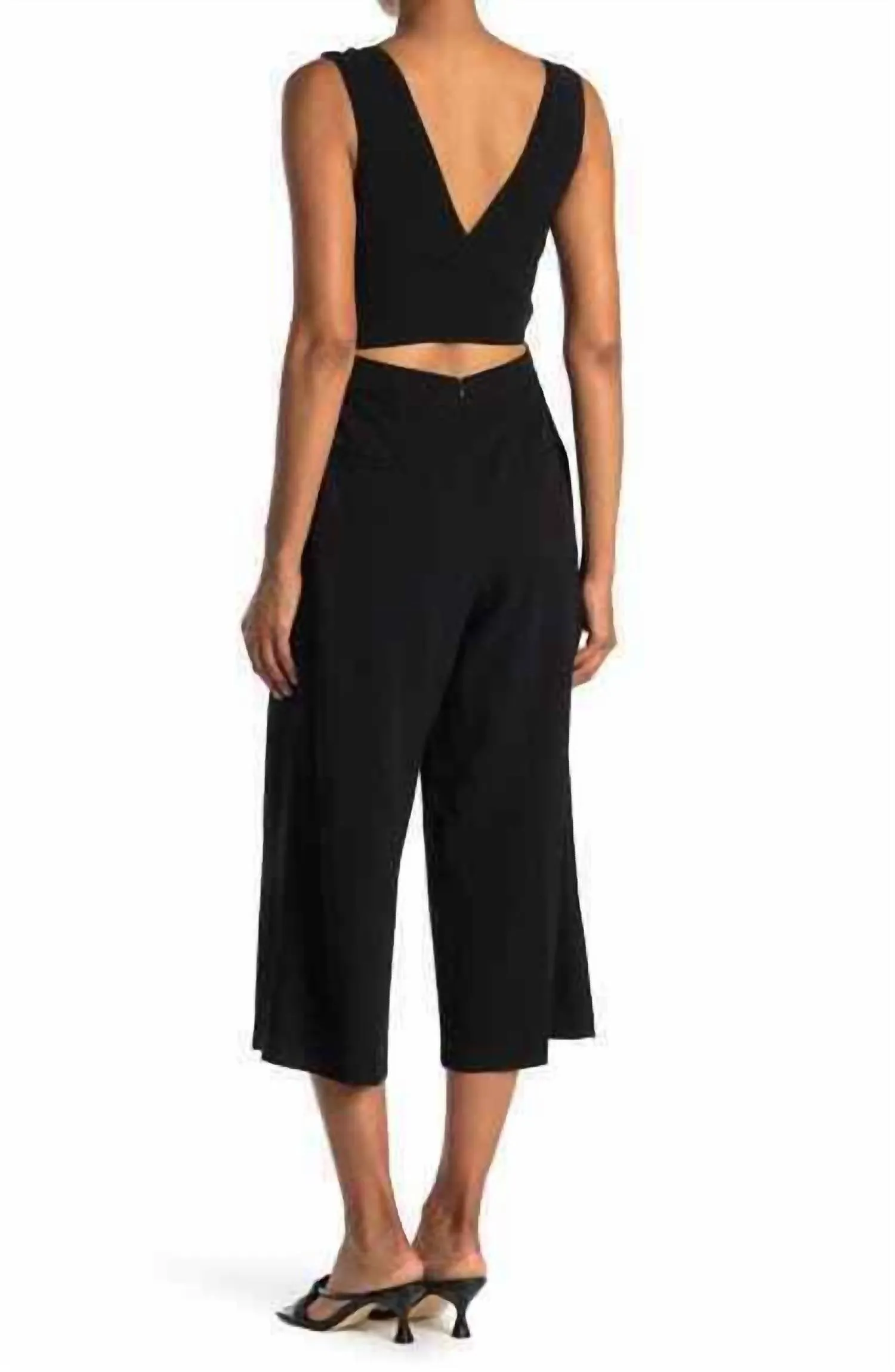 Torela Crop Wide Leg Waist Tie Jumpsuit In Black
