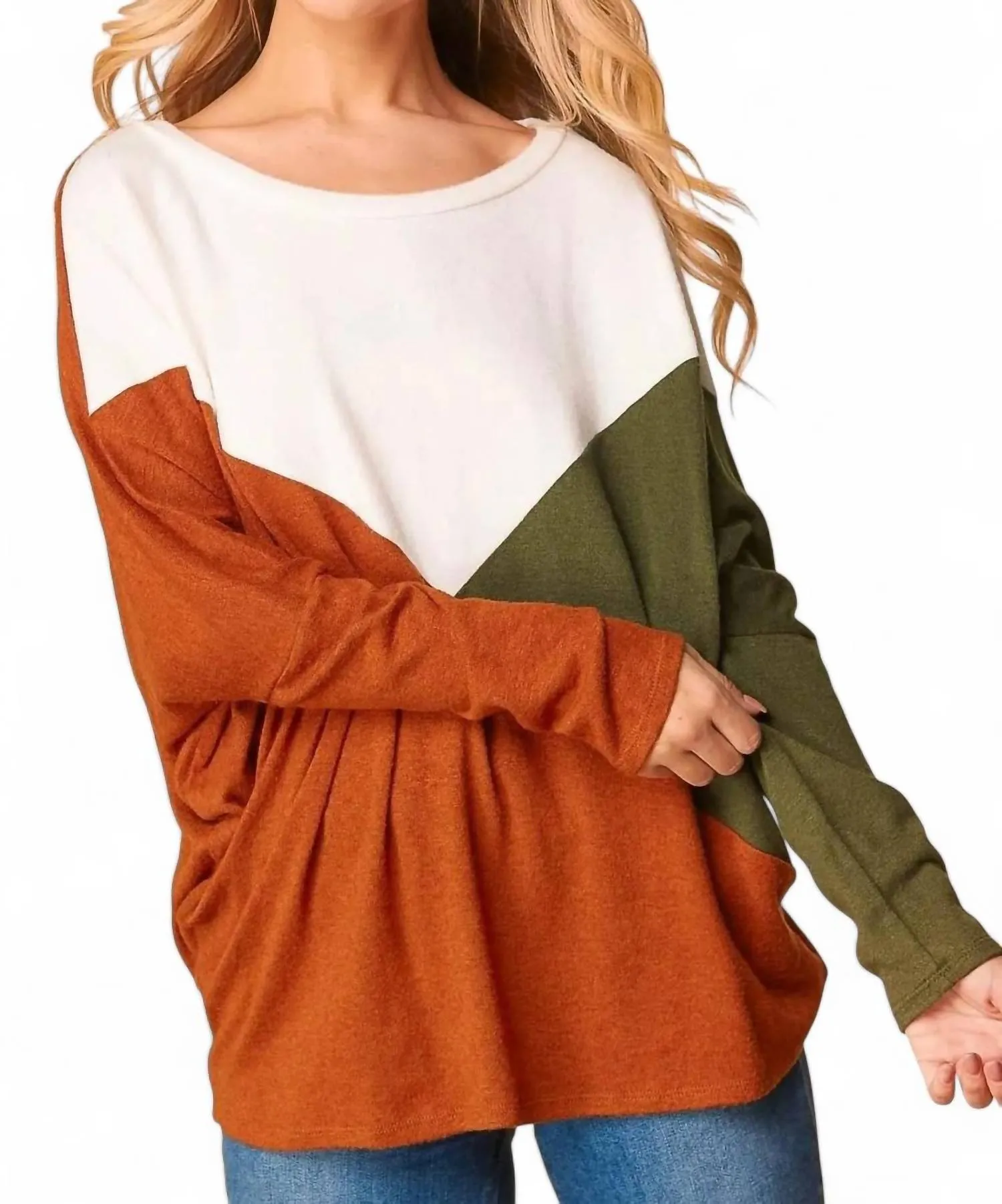 Triangle Dolman Sleeve Sweater In Rust