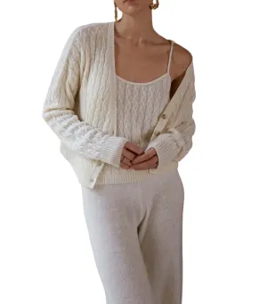 Tulip Cable Knit Cardigan In Ivory