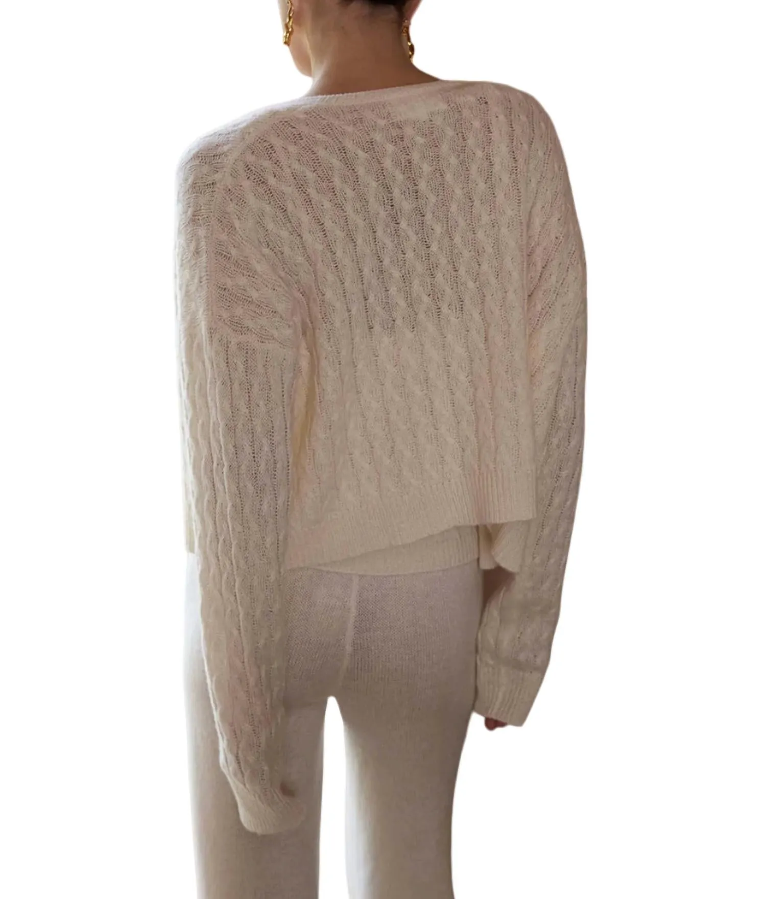 Tulip Cable Knit Cardigan In Ivory