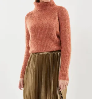 Turtleneck Knit Sweater In Brick