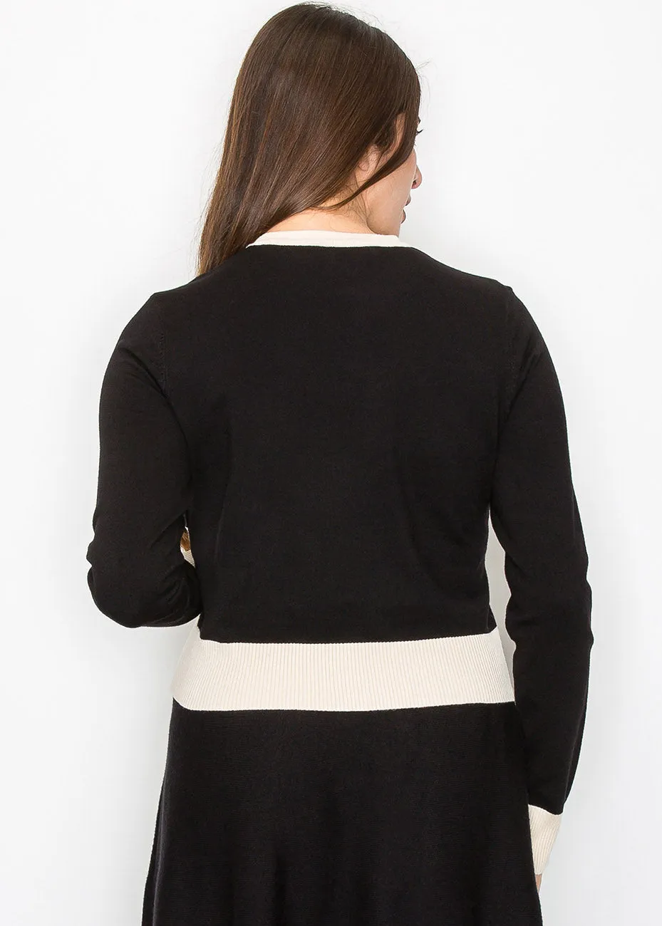 Two-Tone Cardigan with Pearl Buttons