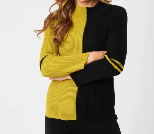 Two Tone Mock Neck Sweater In Black/mustard
