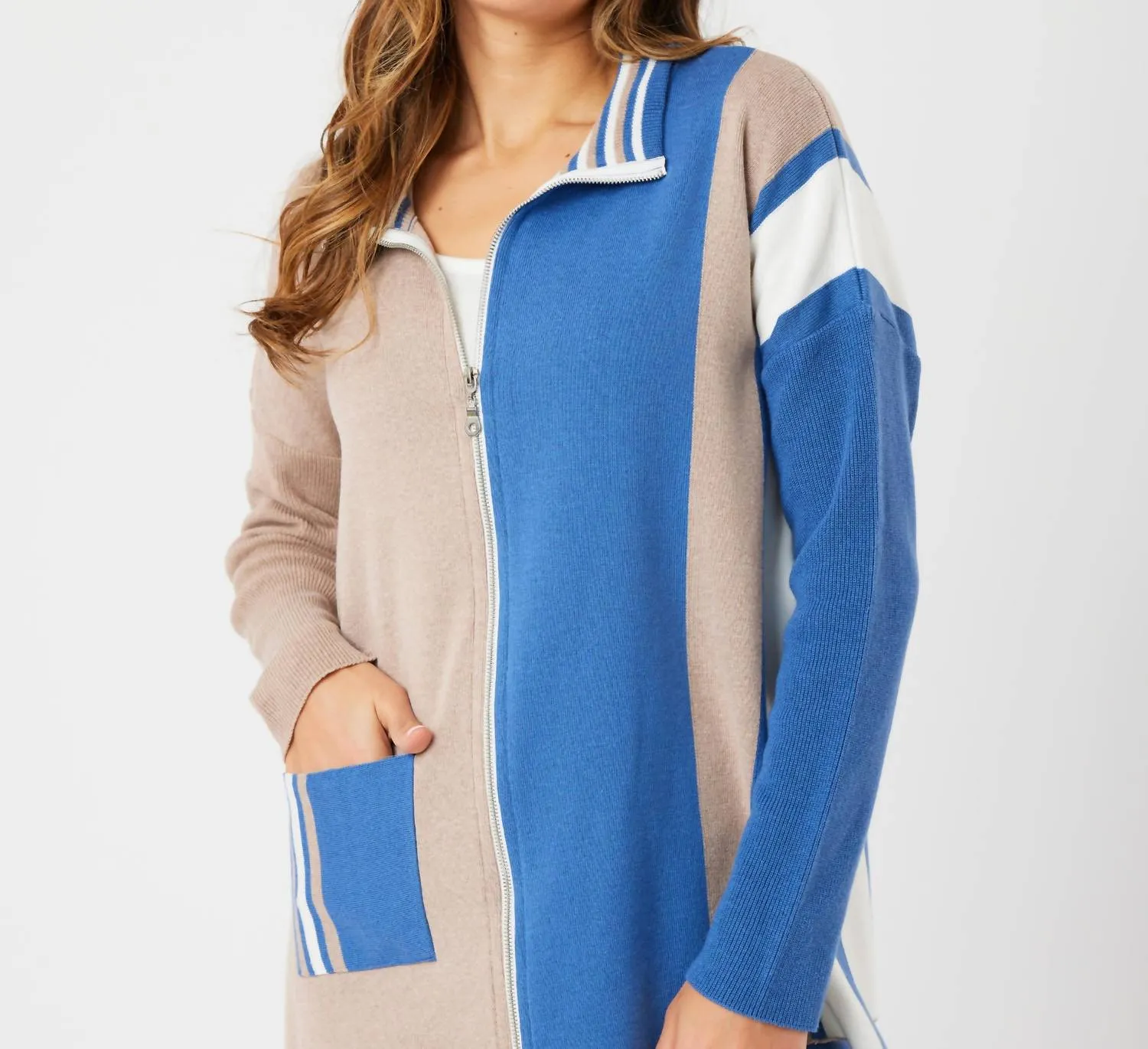 Two Tone Stripe Detail Jacket In Denim/multi