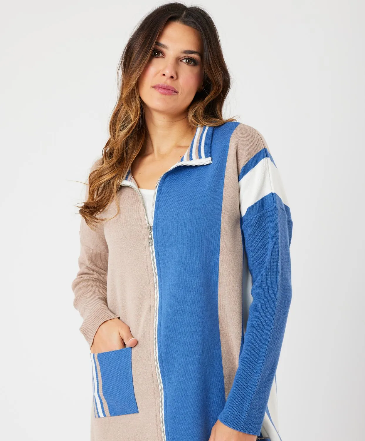 Two Tone Stripe Detail Jacket In Denim/multi