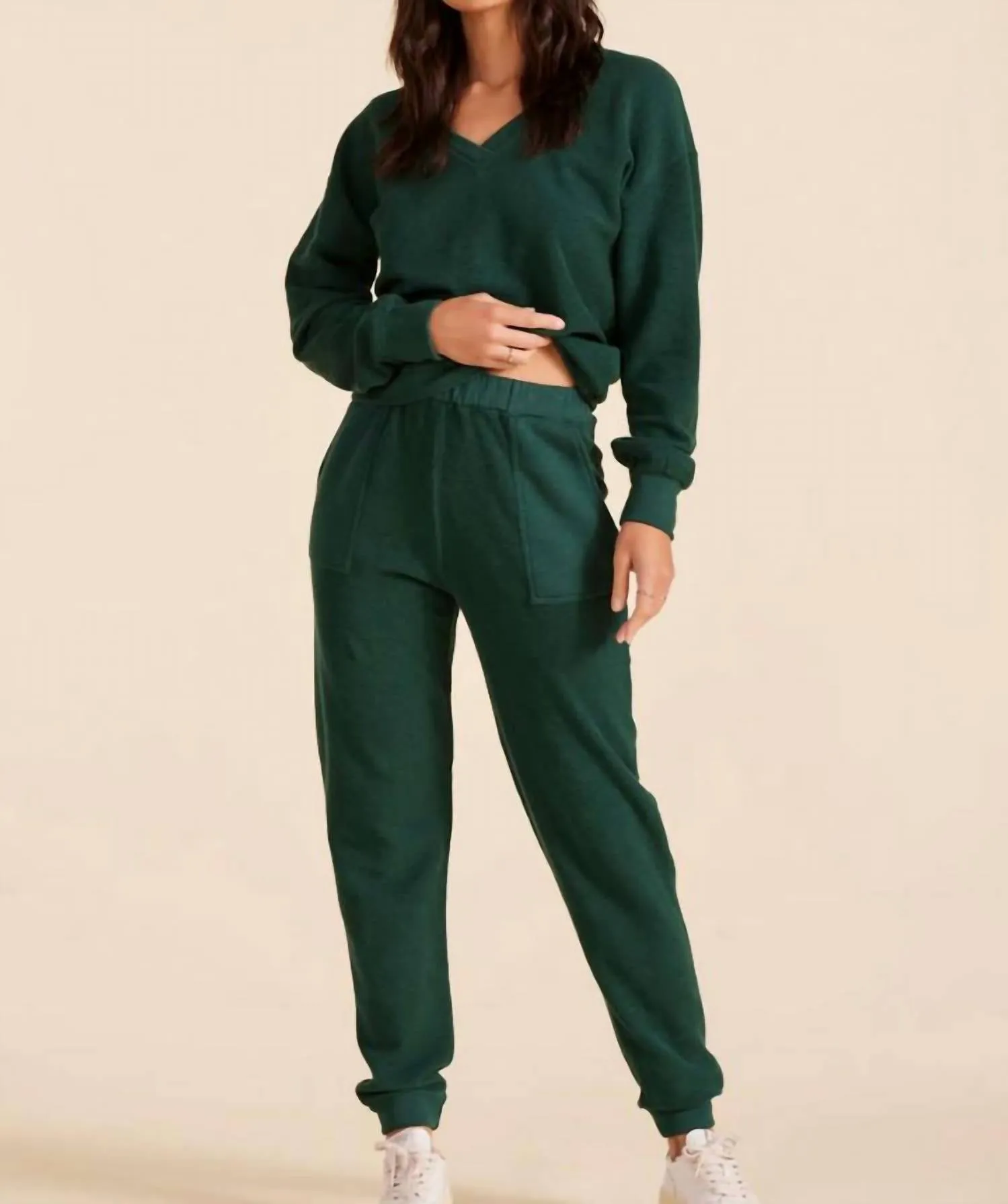 V-Neck Balloon Sleeve Sweatshirt In Pines