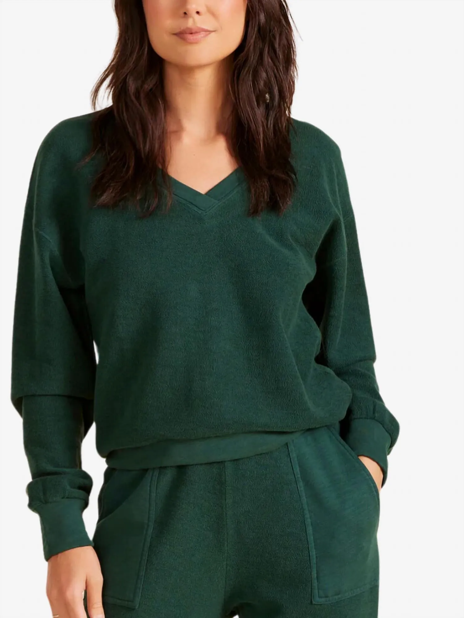 V-Neck Balloon Sleeve Sweatshirt In Pines
