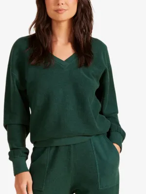 V-Neck Balloon Sleeve Sweatshirt In Pines