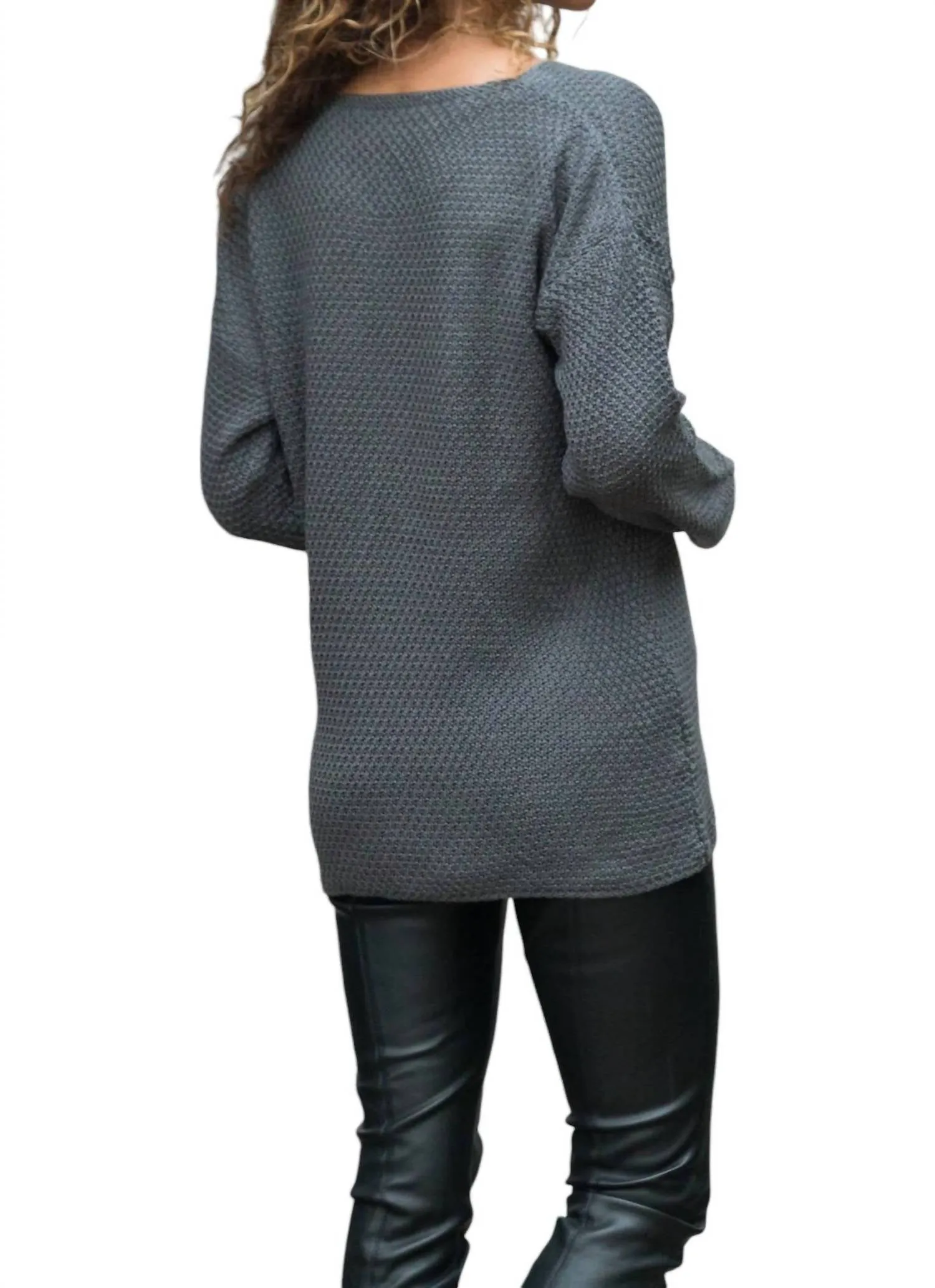 V-Neck Brass Knitted Pocket Sweater In Anthracite