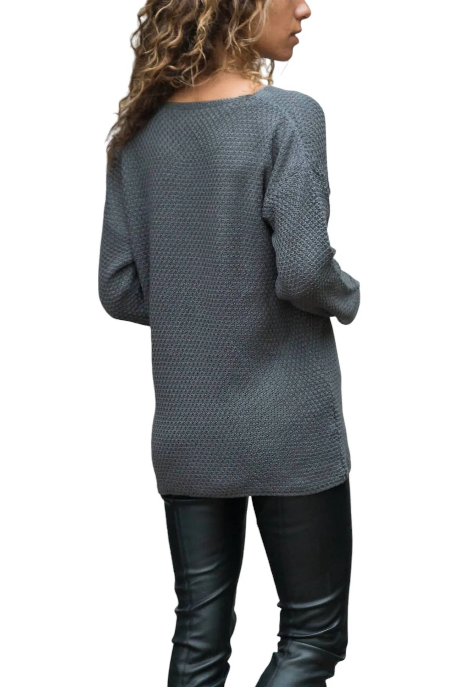 V-Neck Brass Knitted Pocket Sweater In Anthracite