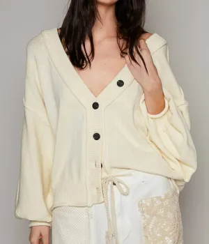 V-Neck Dropped Shoulder Cardigan In Provence Cream