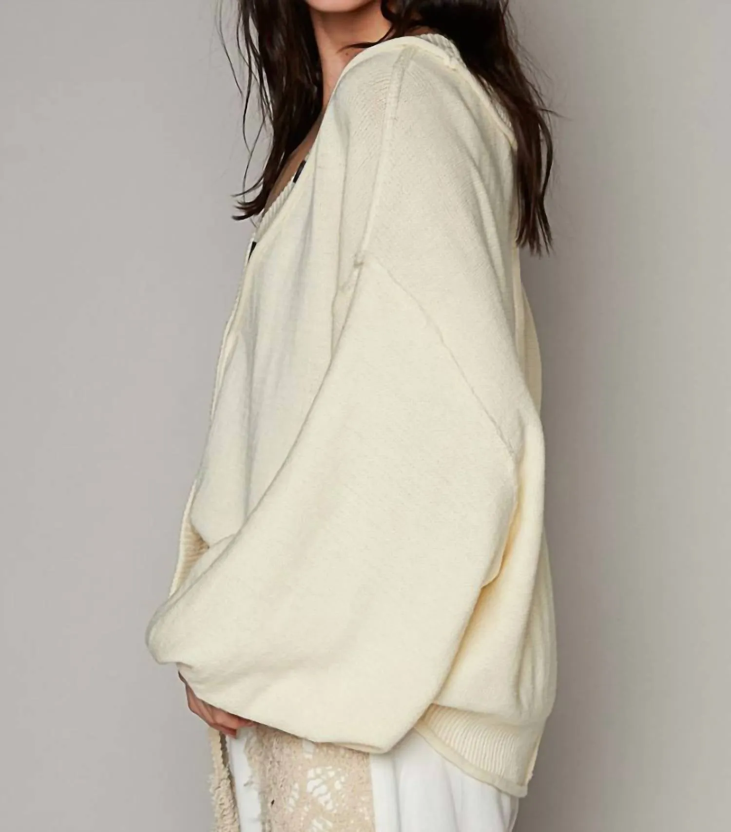 V-Neck Dropped Shoulder Cardigan In Provence Cream