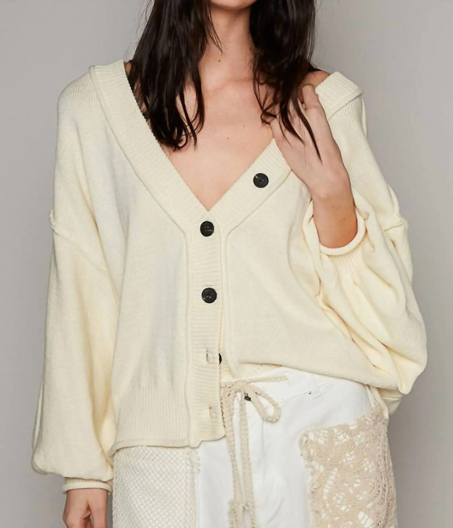 V-Neck Dropped Shoulder Cardigan In Provence Cream