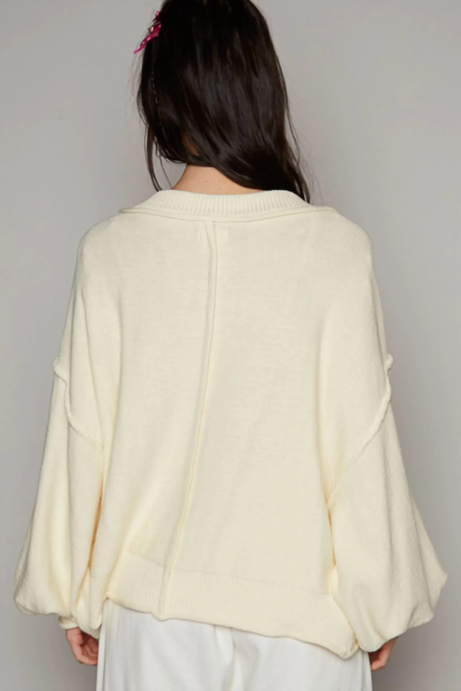 V-Neck Dropped Shoulder Cardigan In Provence Cream
