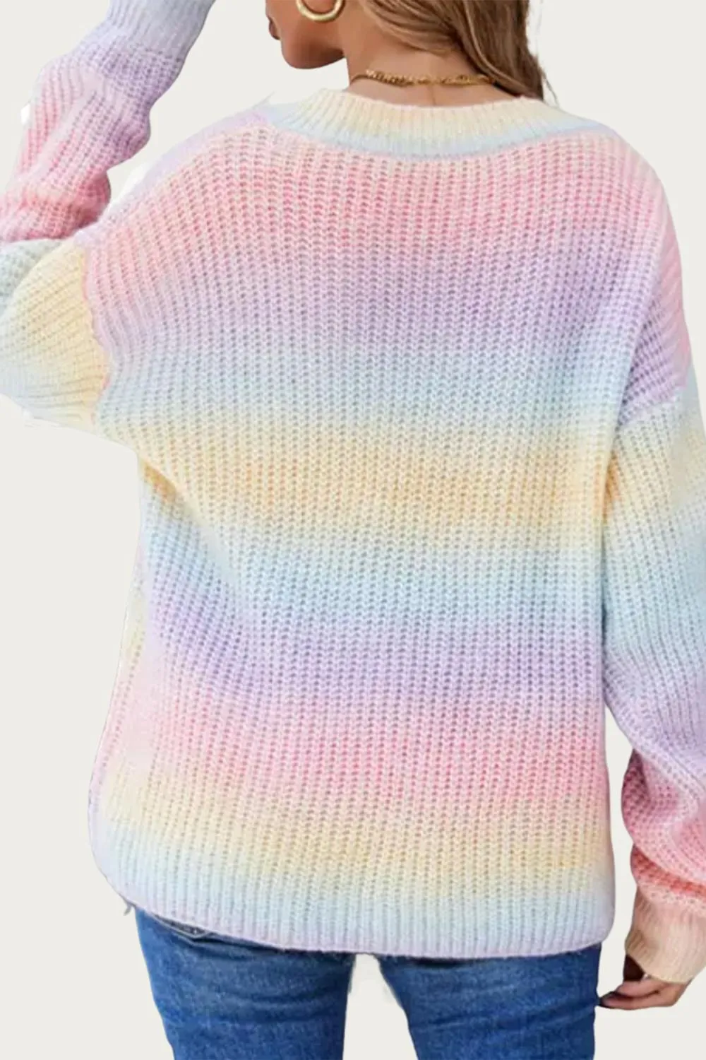 V-Neck Rainbow Sweater In Blush
