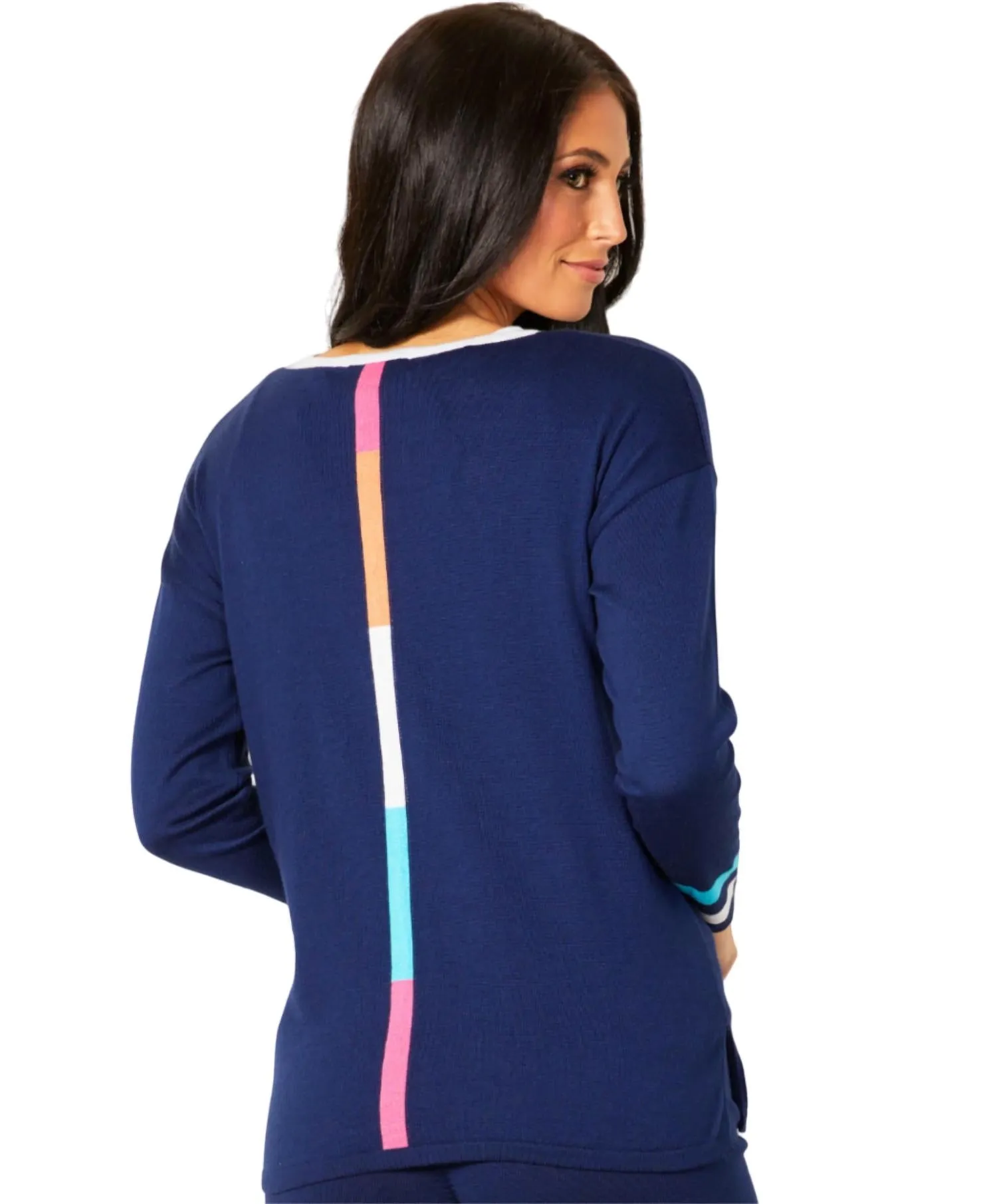 V-Neck Stripe Detail Pullover In Navy