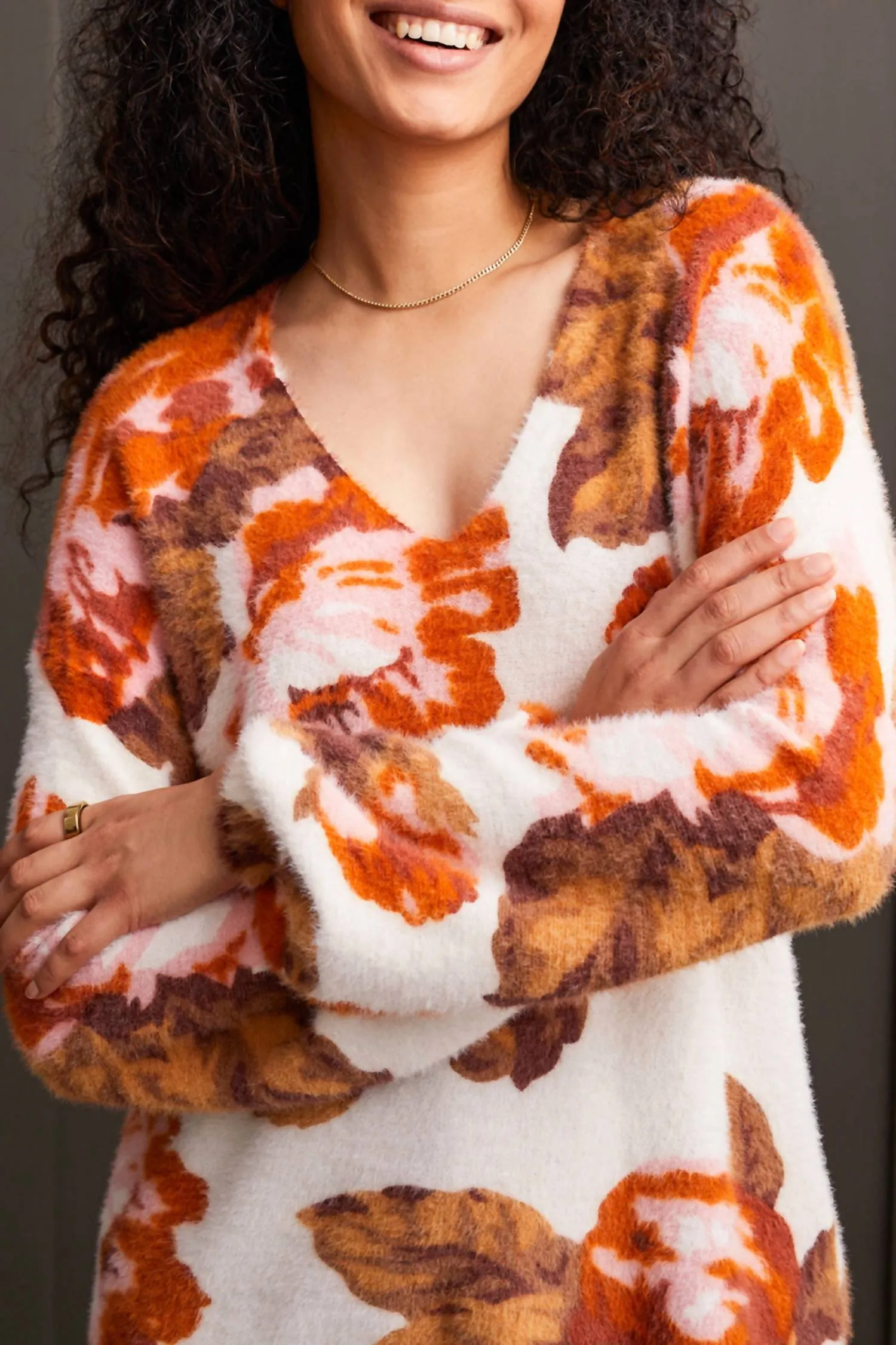 V-Neck Sweater In Burnt Orange