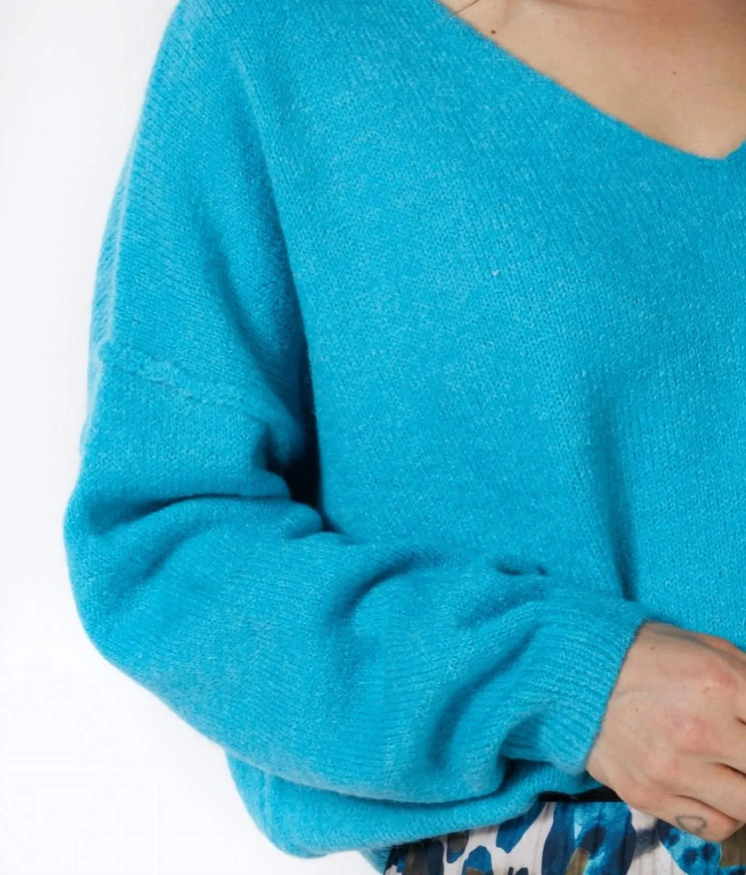 V Neck Sweater In Peacock Blue