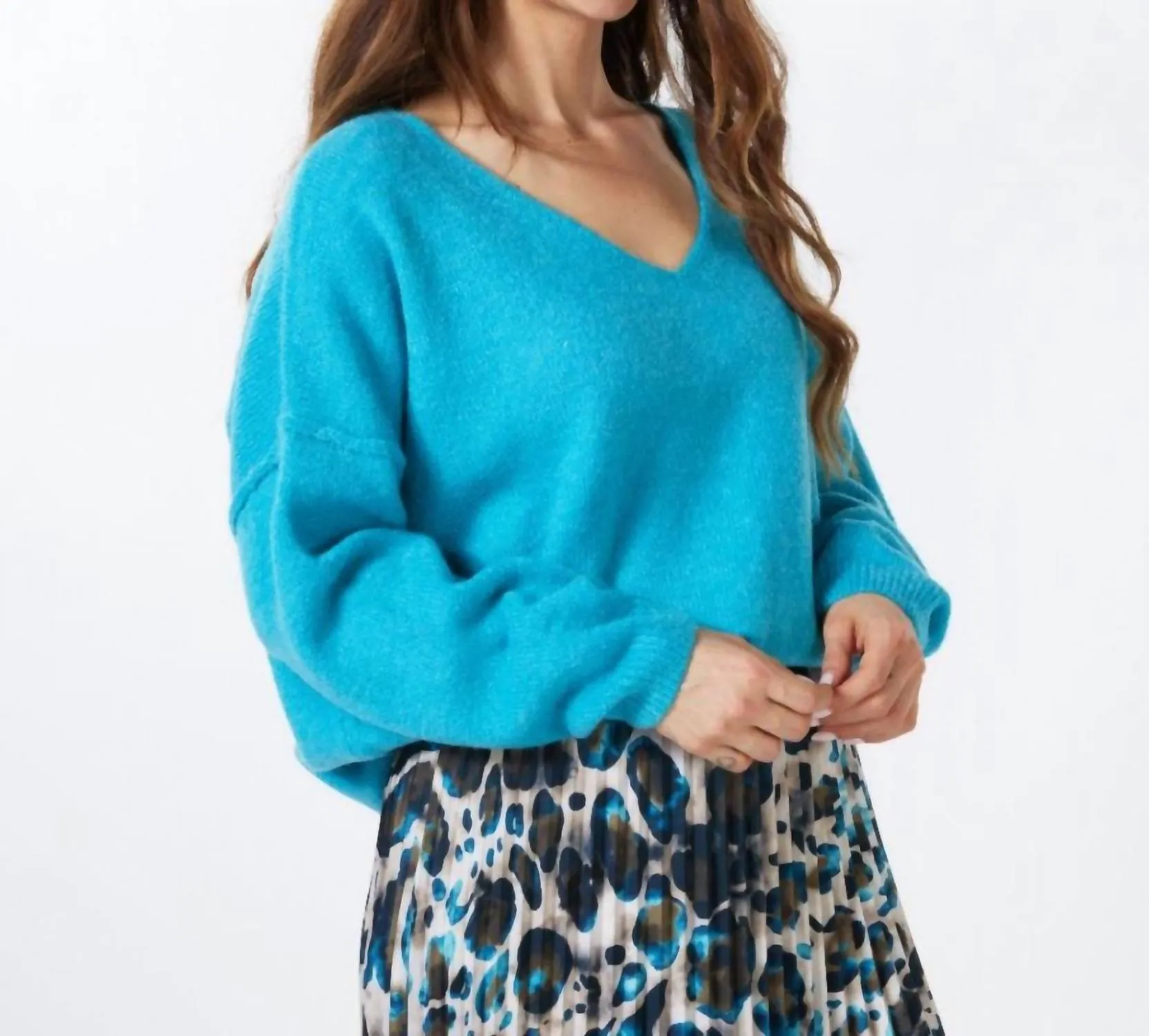 V Neck Sweater In Peacock Blue