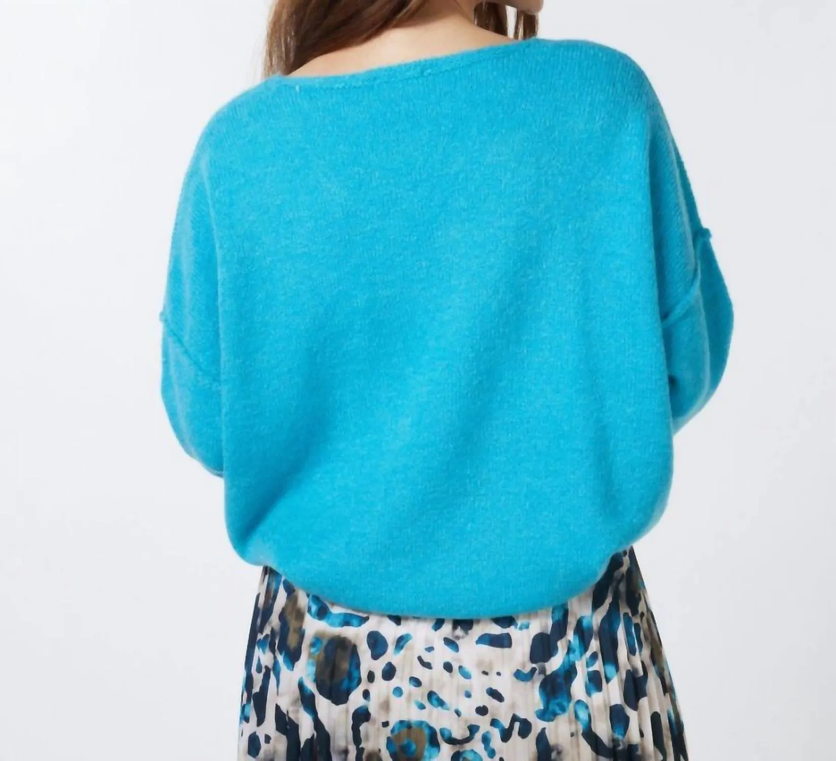 V Neck Sweater In Peacock Blue