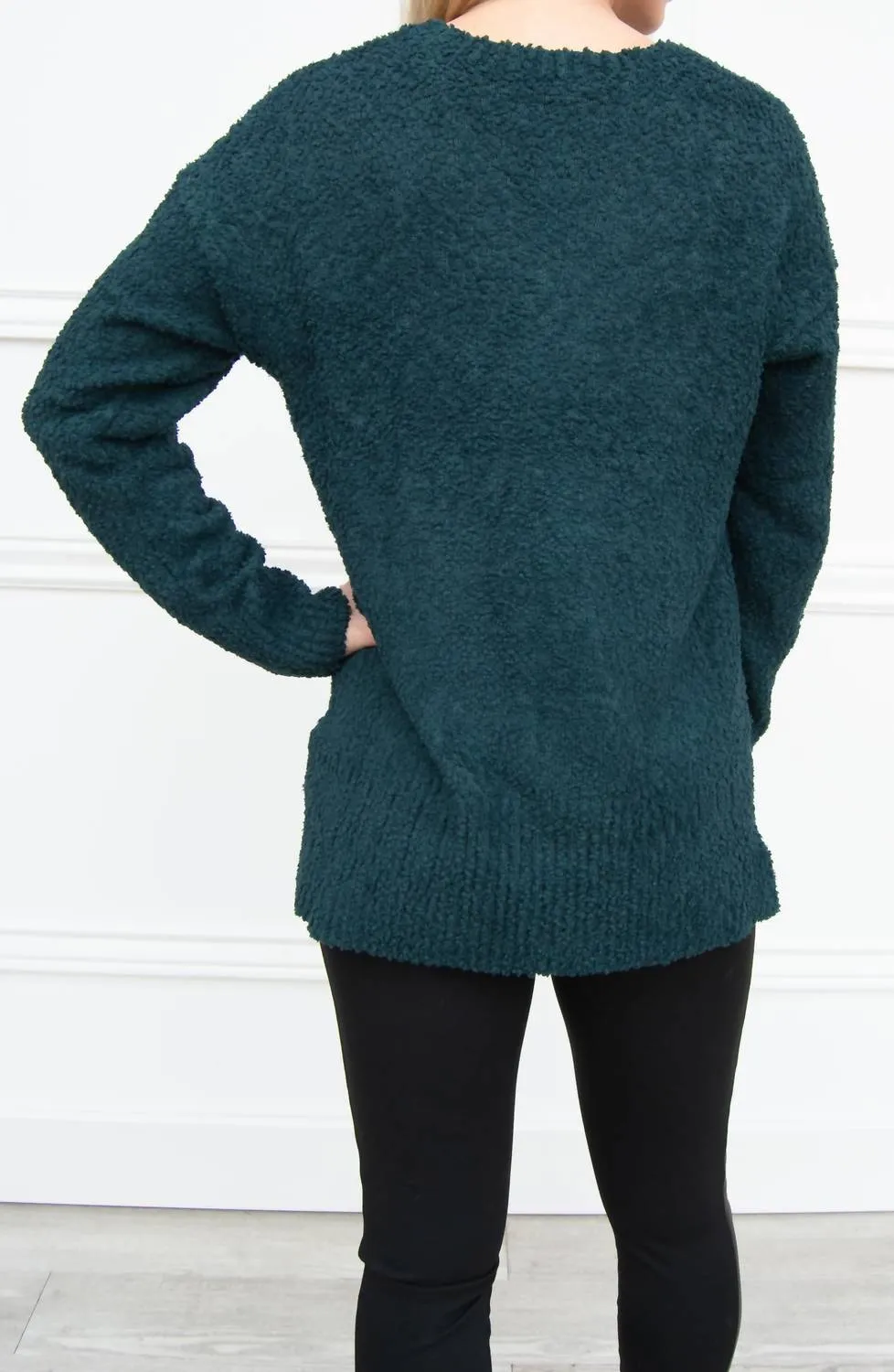 V-Neck Teddy Sweater In Jade
