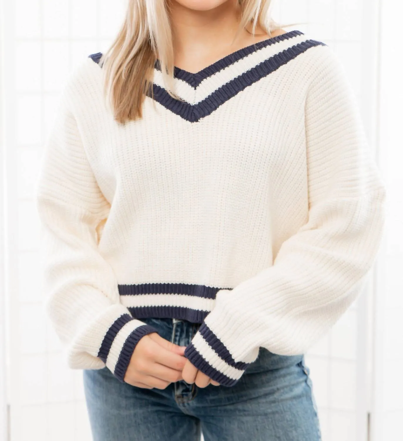 Varsity Stripe Sweater In Ivory