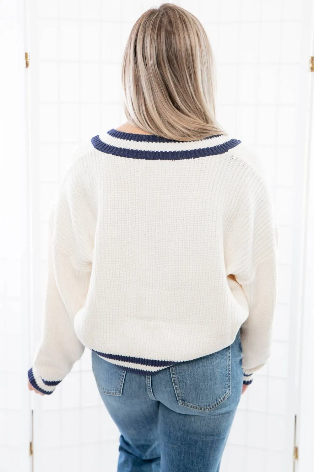 Varsity Stripe Sweater In Ivory