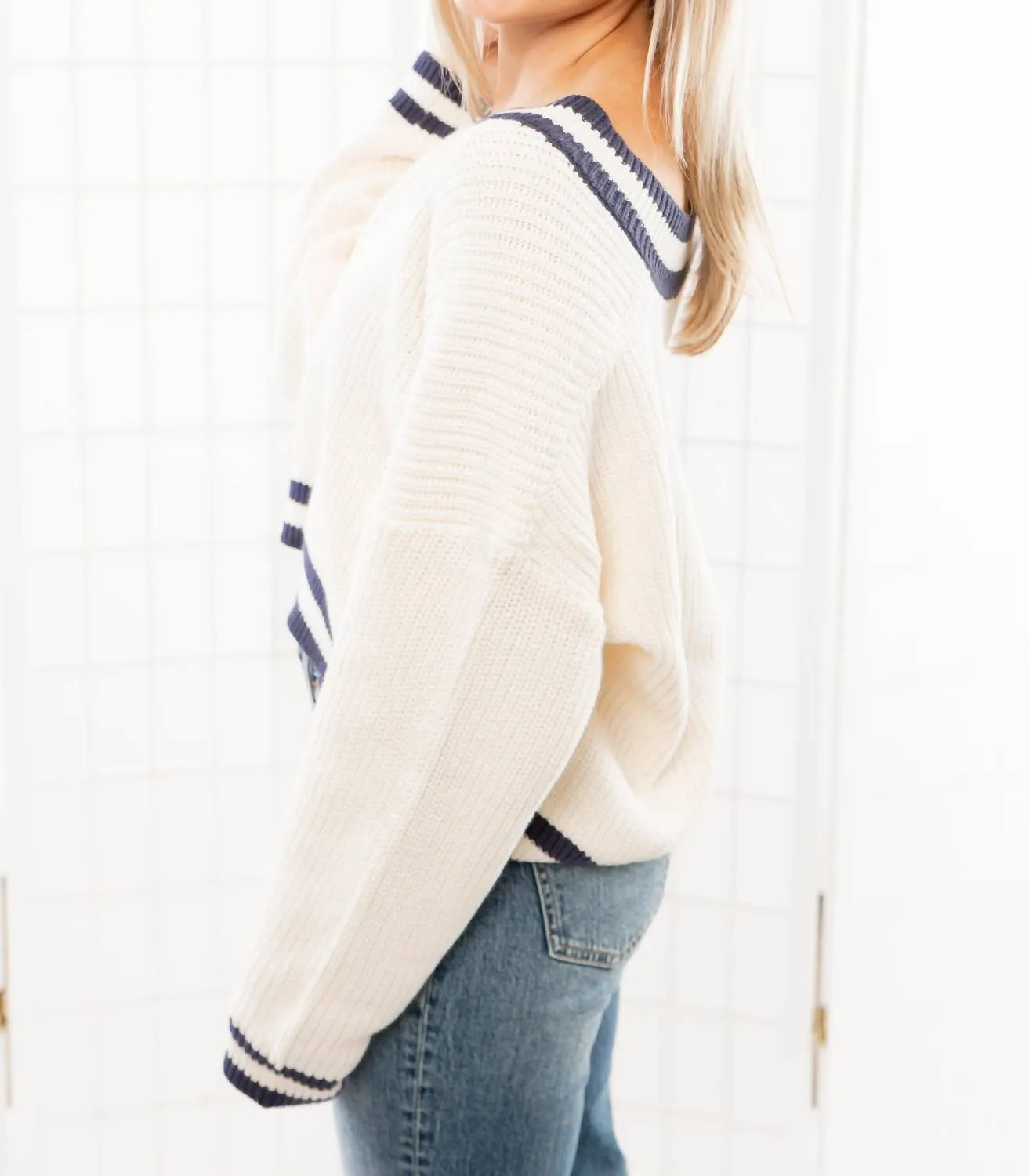 Varsity Stripe Sweater In Ivory