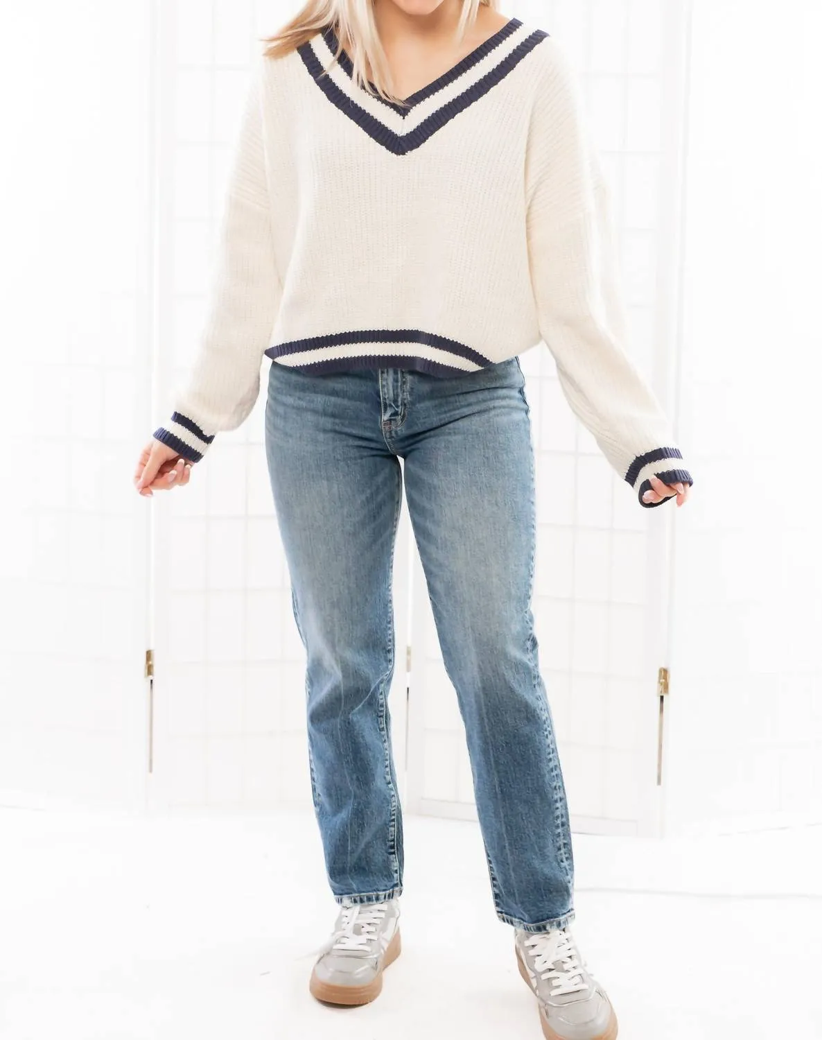 Varsity Stripe Sweater In Ivory