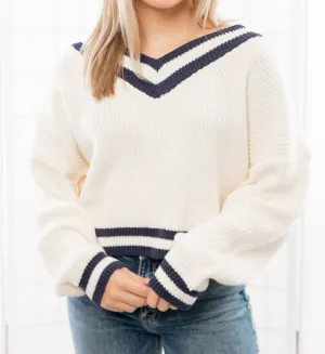 Varsity Stripe Sweater In Ivory
