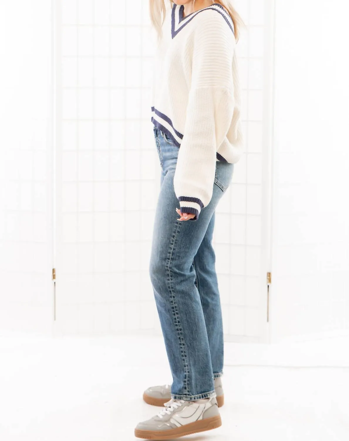 Varsity Stripe Sweater In Ivory
