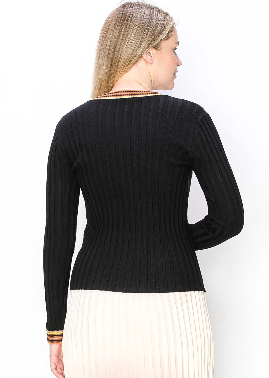 Vibrant Trim Ribbed Sweater