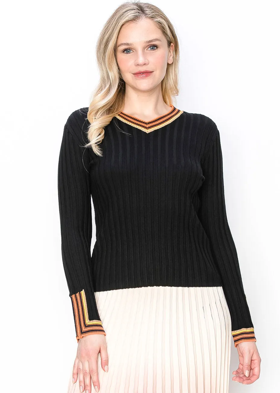 Vibrant Trim Ribbed Sweater