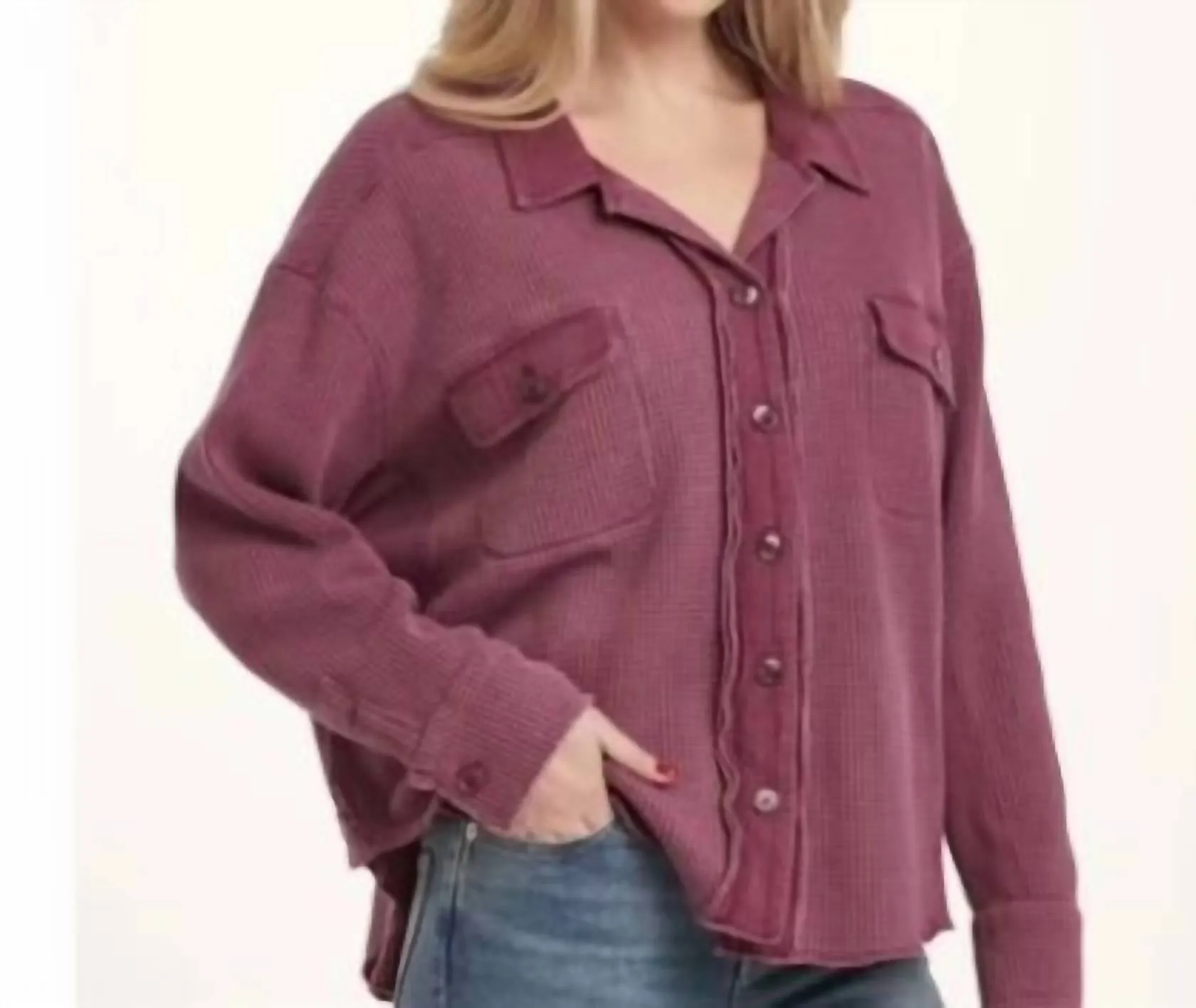 Waffle Cardigan In Plum