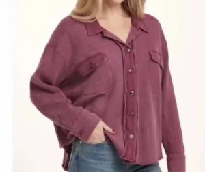 Waffle Cardigan In Plum