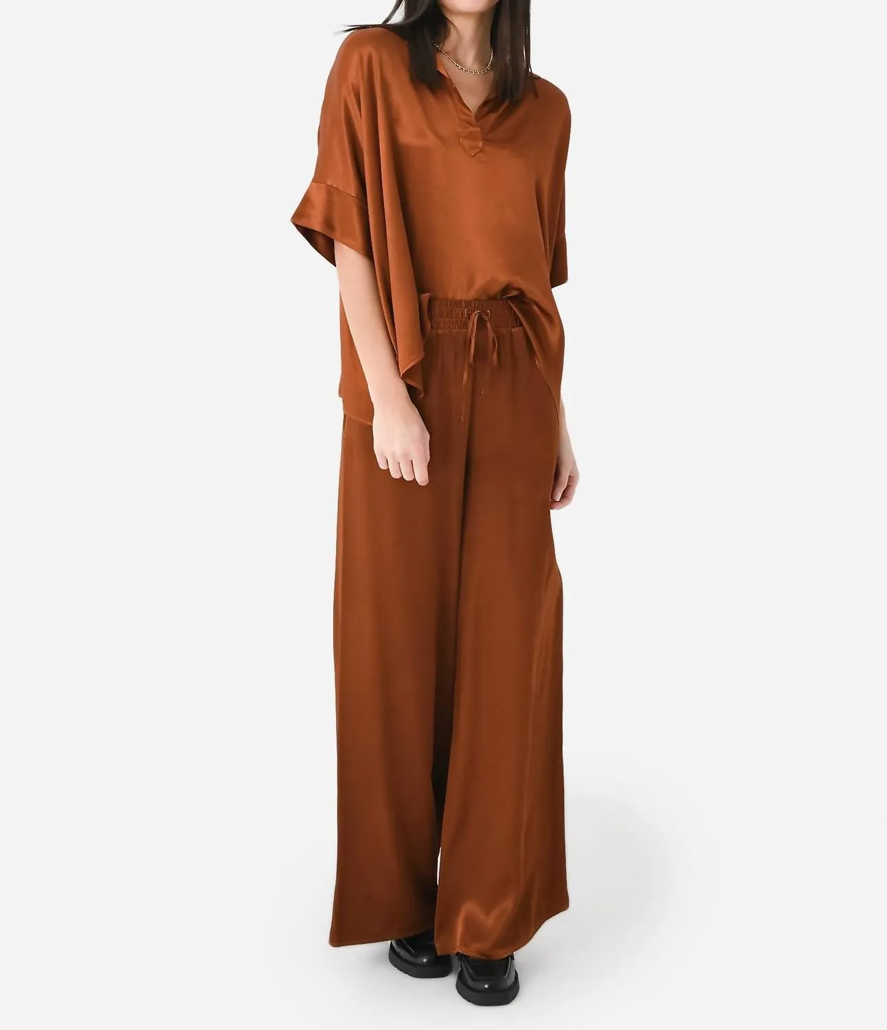 Wide Leg Pant In Rich Brown