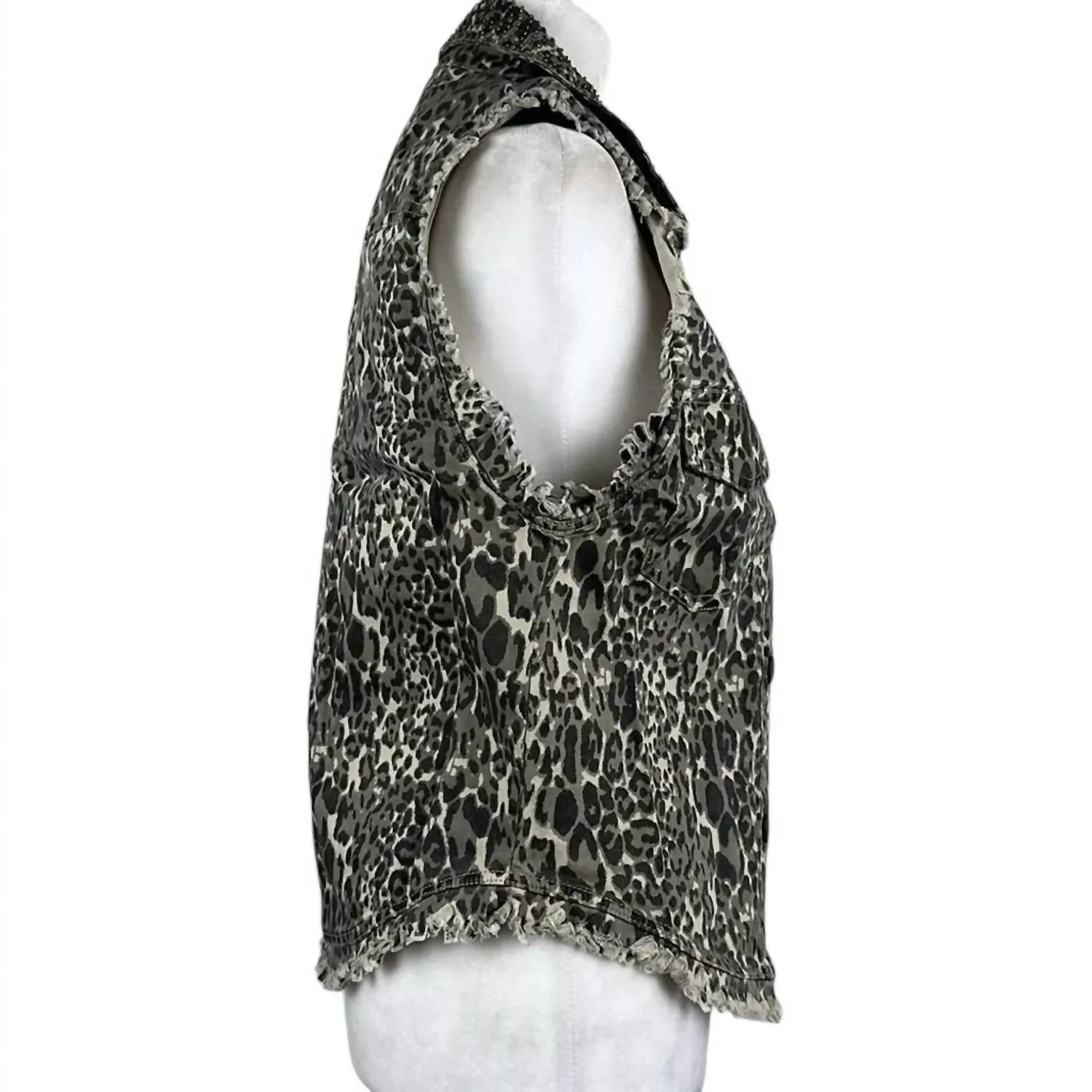 Women's Animal Print Distressed Vest In Tan/black