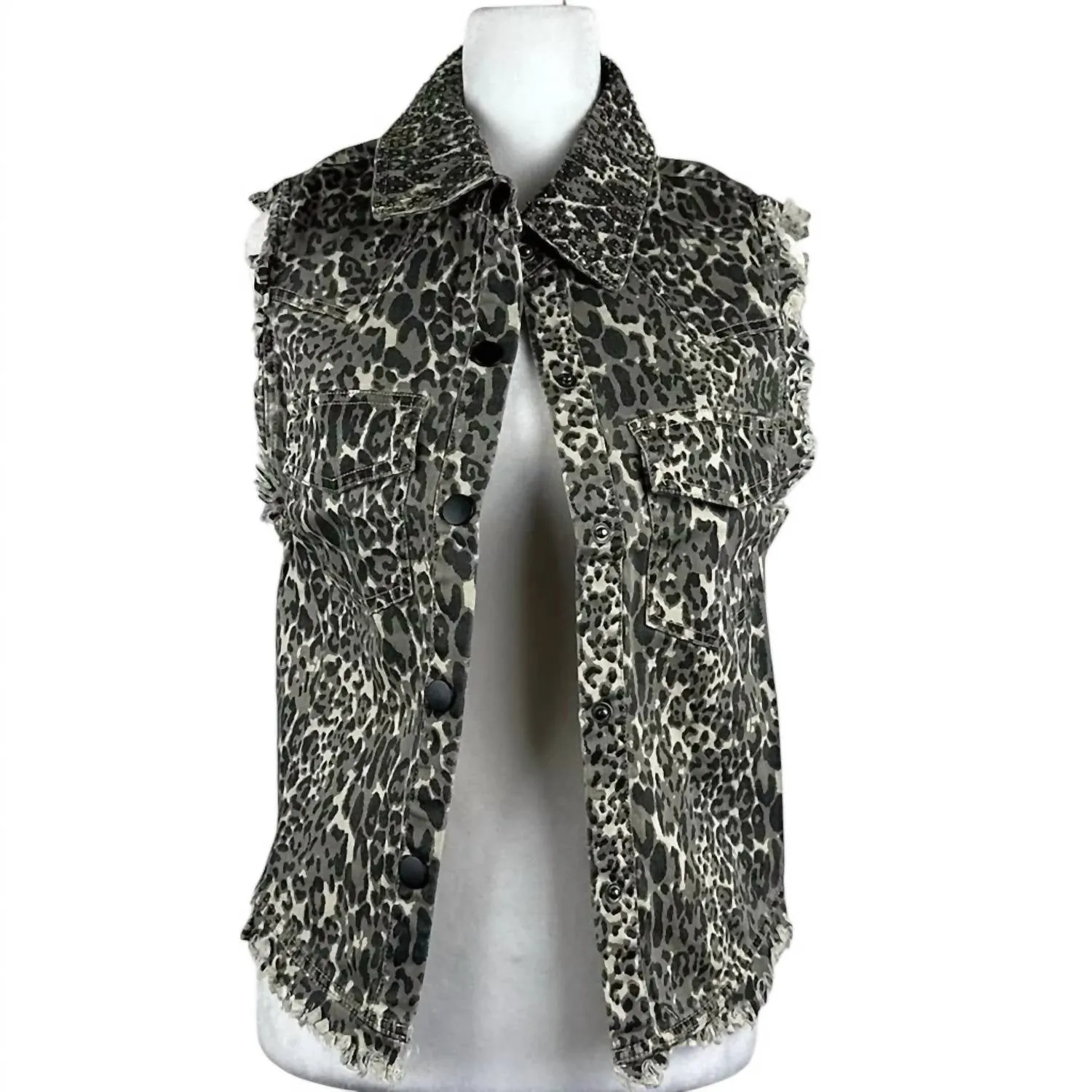 Women's Animal Print Distressed Vest In Tan/black