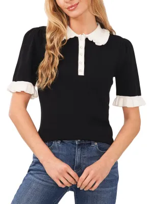 Womens Button Front Collar Pullover Sweater
