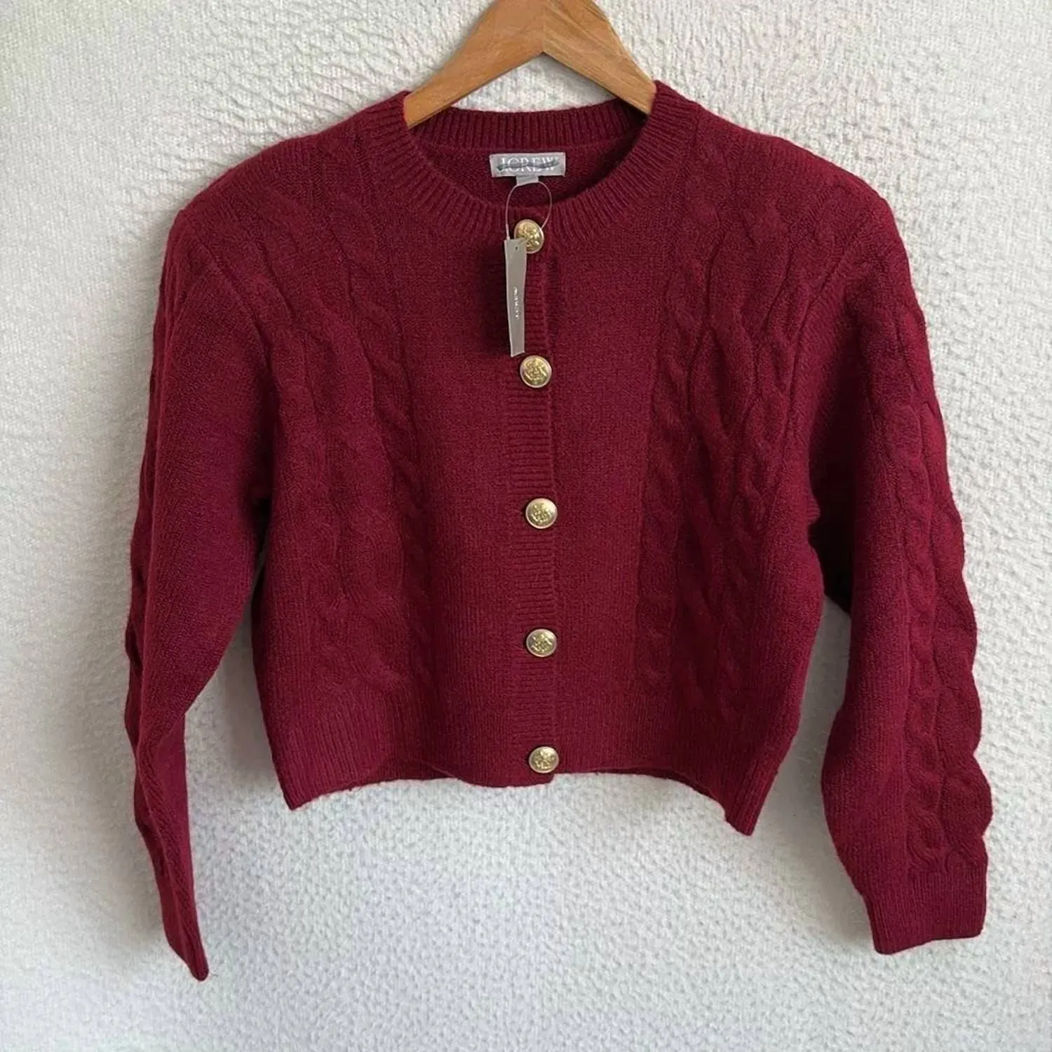 Women's Cable-Knit Cardigan Sweater In Vivid Burgundy