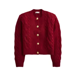 Women's Cable-Knit Cardigan Sweater In Vivid Burgundy