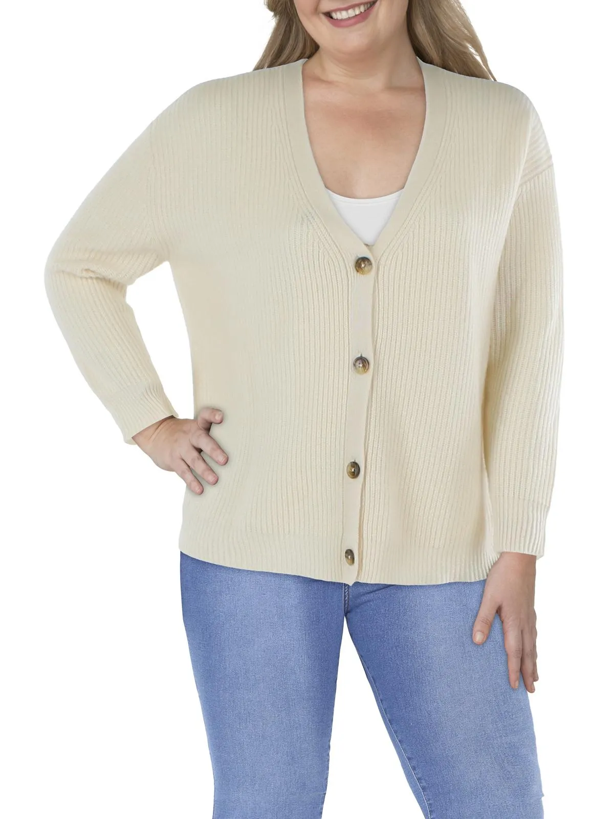 Womens Cashmere Ribbed Cardigan Sweater