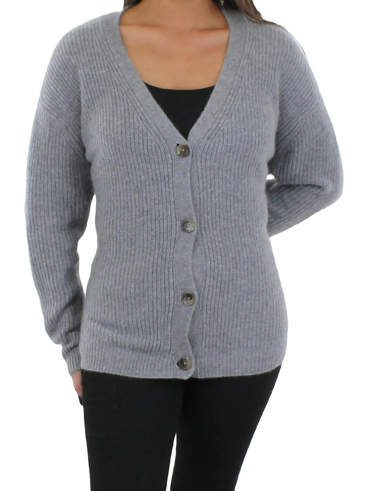 Womens Cashmere Ribbed Cardigan Sweater