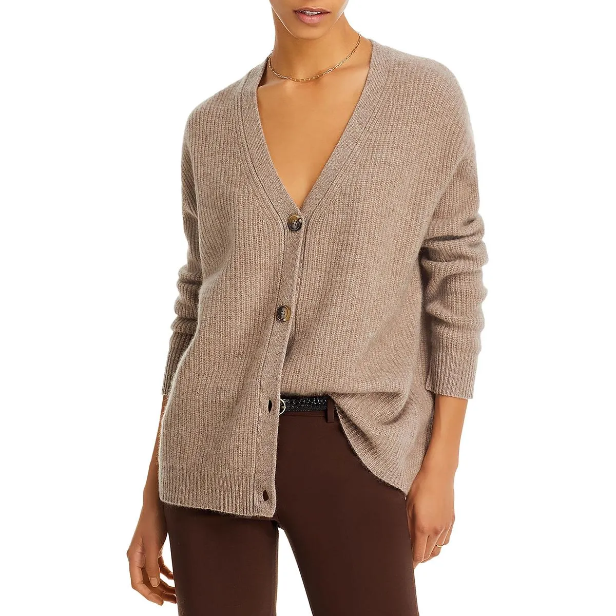 Womens Cashmere Ribbed Cardigan Sweater